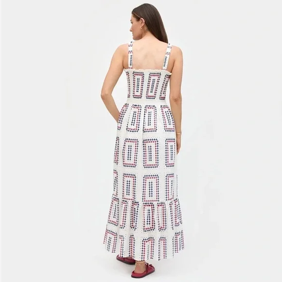 Hill House Anjuli Red, White and Blue Eyelet Maxi Dress - Picture 3 of 12